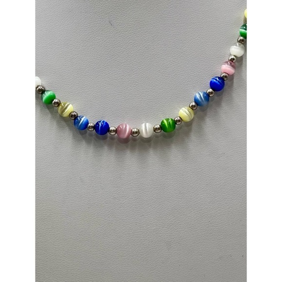 Jordan Sterling Silver 925 Beaded Multicolor Cat's Eye Necklace - Picture 2 of 13